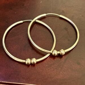 Large Sterling Silver Endless Hoops with Bead Accents